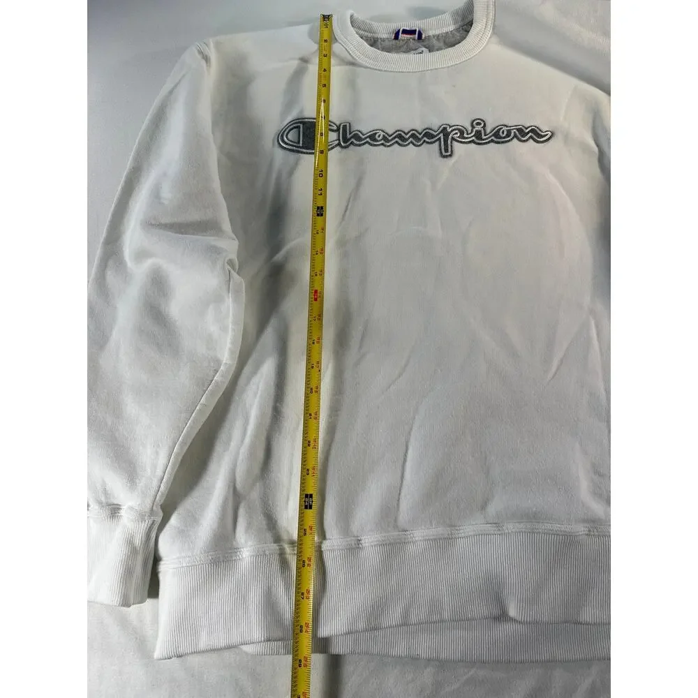 Champion Men’s XL White Crewneck Sweatshirt Script Logo Cotton Blend Pullover